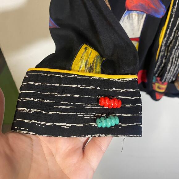 Vintage In Group Ltd 80s 90s Colorful Abstract Wearable Art Blouse Sz 14 / L - Picture 3 of 12